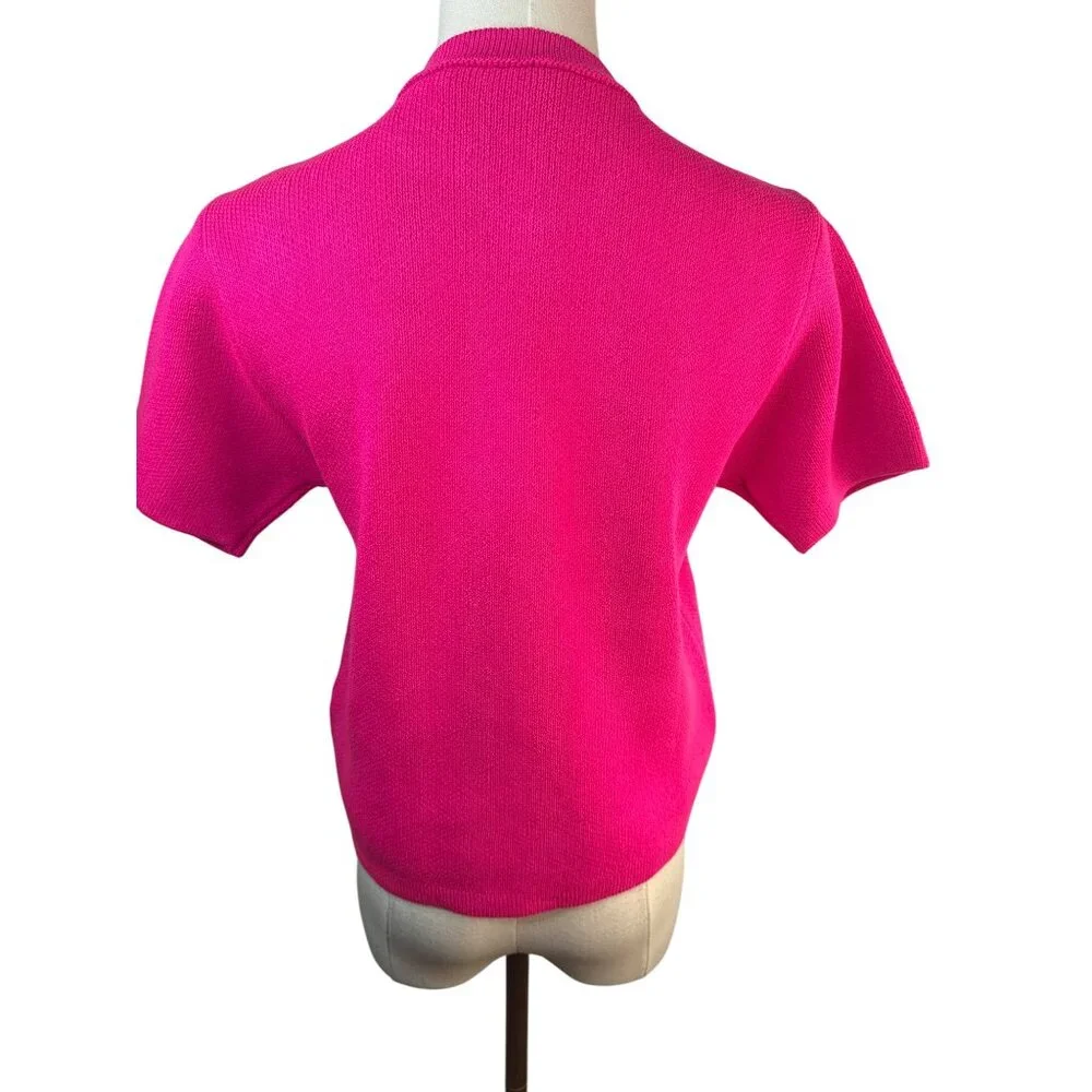 ZARA Bright Pink Short Sleeve Small Knit Cardigan With Gold Buttons & Pockets - Picture 12 of 16